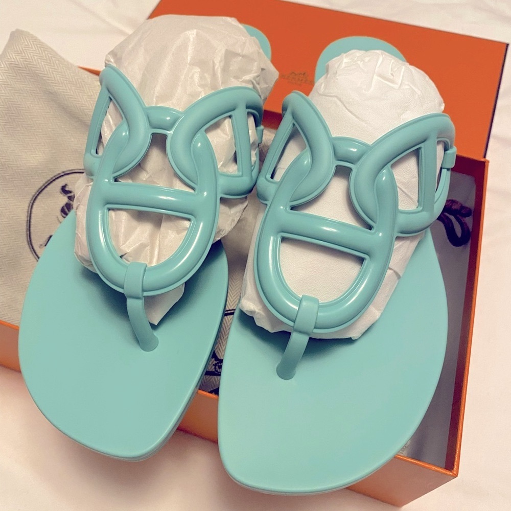 Hermes Sandals 38 Vert Embrun